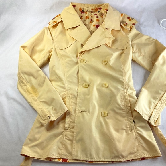 UGG WOMENS CAPRI FULLY REVERSIBLE BUTTON UP DETACHABLE HOOD TRENCH RAINCOAT EUC